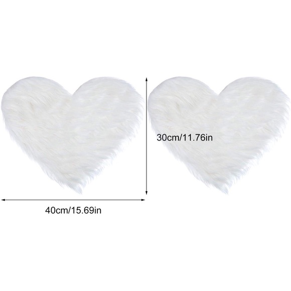 Fluffy Faux Heart Shaped Area Rug Fluffy Room Carpet White 2 Pieces - Picture 7 of 7